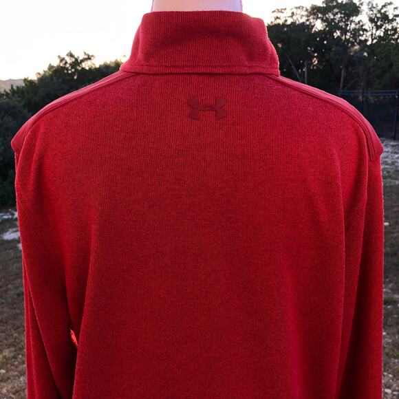 Under Armour Men's Cold Gear Quarter Zip Pullover Medium Sweater Red Long Sleeve - Picture 12 of 16